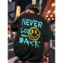 NEVER LOOK BACK Black T-shirt with a modern Oversize design and unique style