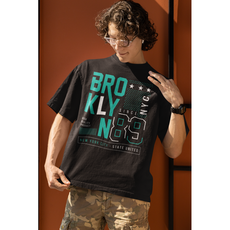 T SHIRT brroklyn 87 NOIR AVEC UN DESIGN MODERN FIT ET STYLE UNIQUE