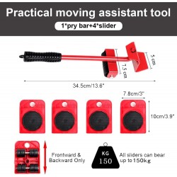 Kanyka Kit de Deplace Meuble Lourd Sans Effort, 1 Tige de Levage et 4 Roulettes,Roulettes pour Meubles Jusqu'à 150KG