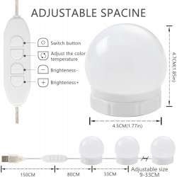 Mondeer Lumière de Miroir, 10 Ampoules Hollywood Kit de Lumière LED Dimmable Lampe pour Miroir Cosmétique Salle de Bain avec 3