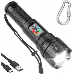 Maxesla 12000 Lumens Lampe de Poche LED Puissant Professionnel, 7 Mode Lumière Latérale COB Lampe de Poche LED Rechargeable,