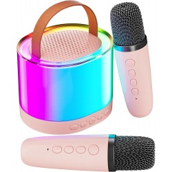 Ankuka Machine Karaoké Portable avec 2 Microphones sans Fil, Enceinte Bluetooth avec Effets Lumineux pour Enfants et Adultes,