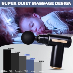 Pistolet de massage musculaire, mini masseur musculaire portable ultra silencieux avec 4 têtes de massage, 6 vitesses