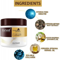 Karseell Masque capillaire au collagène, traitement capillaire, 500 ml, réparateur en profondeur, huile d'argan, collagène, pour