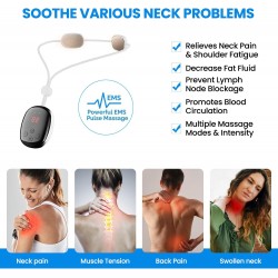 Wisfunlly Neck Massager, Portable Neck Pendant Massager, 5 Modes 15 Niveaux Intelligent Lymphatique Drainage Masseur pour Bras