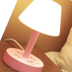 GLOGLOW Lampe d'appoint, Lampe de Table avec Interrupteur à Bouton et Prises pour Chambre (Rose 1,8 mètres)