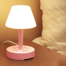 GLOGLOW Lampe d'appoint, Lampe de Table avec Interrupteur à Bouton et Prises pour Chambre (Rose 1,8 mètres)