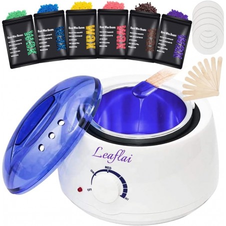 Chauffe Cire Avec 600g Epilation Cire pour Dépilatoire pour Corps, Jambes, Visage, Aisselles, Ensemble de Cire Dure Brésilienne