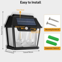 T-SUN 2 Pièces Applique Murale Solaire 3 Modes Lampe Solaire Exterieur Detecteur de Mouvement, Lampe Solaire Murale Exterieur