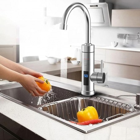 Robinet avec chauffe-eau - Rotatif à 360° - Robinet électrique de cuisine - Chauffe-eau - Évier 3000 W - Affichage de la