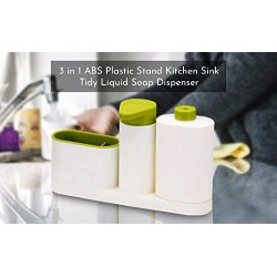 KRUSHNASHRY 3 en 1 ABS En Plastique Stand Cuisine Évier Tidy Liquide Savon Distributeur, 27 x 5,8 x 16,4 cm