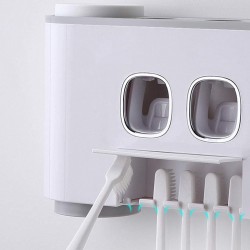 Distributeur Automatique de Dentifrice Porte-Brosse à Dents Anti-poussière avec gobelets Support Mural sans Ongles Étagère