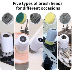 bestyks Brosse de nettoyage électrique multifonctionnelle avec affichage LED et 5 têtes de brosse Spin Power pour cuisine, salle