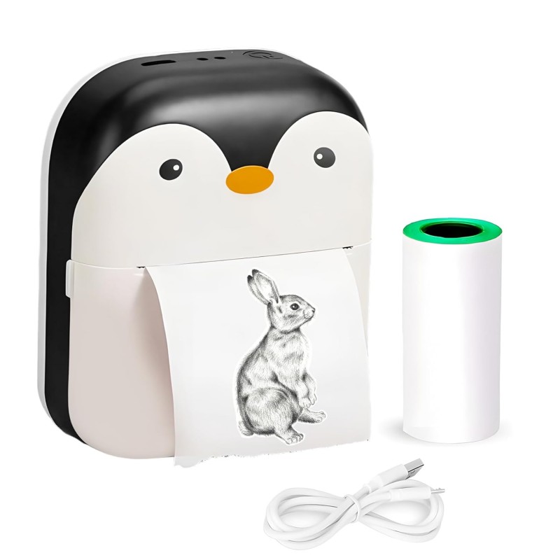 WISHKEY Penguin Design Mini Imprimante Portable, Connectivité Sans Fil Bluetooth pour Android et iOS Système, Imprimante