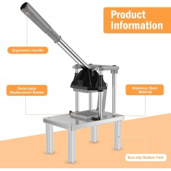 Hachoir de légumes commercial, coupe-frites de pommes de terre avec 2 lames de rechange, coupe-légumes en acier inoxydable,