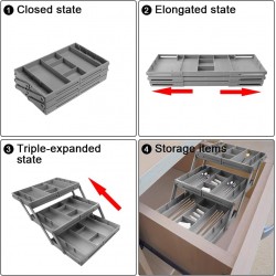 Abnaok 3 Tier Tiroir Organisateur Pliable Extensible Bureau Organisateur pour Fournitures De Bureau Ustensiles De Cuisine