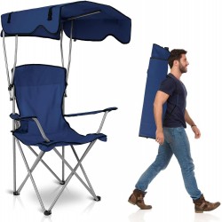 Chaise de camping avec auvent, chaise pliante pour l'extérieur avec parasol réglable UPF 50 + et porte-table, inclinable