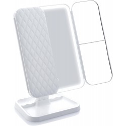 Miss Sweet Lighted Tri-fold Makeup Mirror Vanity Mirror with 1X/2X/3X Magnification (Pure White)