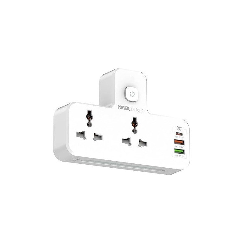 Wall-mounted power strip with 3 USB charging ports