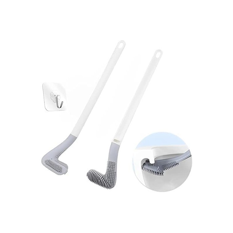 Brosse de nettoyage de toilettes en silicone avec manche long et fin antidérapant