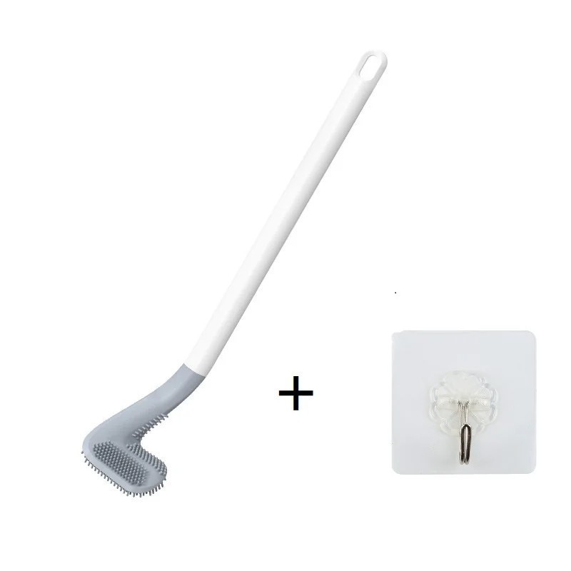 Brosse de toilette à long manche avec crochet mural pliable en silicone