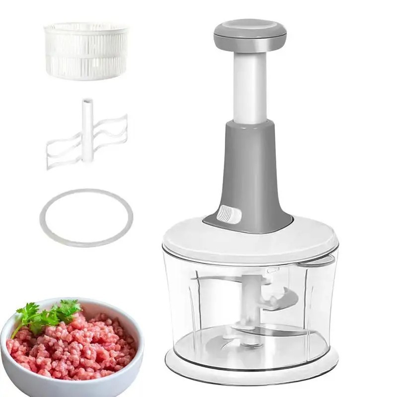 Manual kitchen chopper with dehydration basket