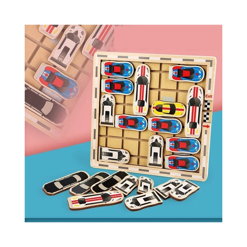 Puzzle en bois Bloc Coulissant, Klotski Bande Dessinée Voiture Puzzle, Tige Jouets Cadeau pour les Enfants Garçons