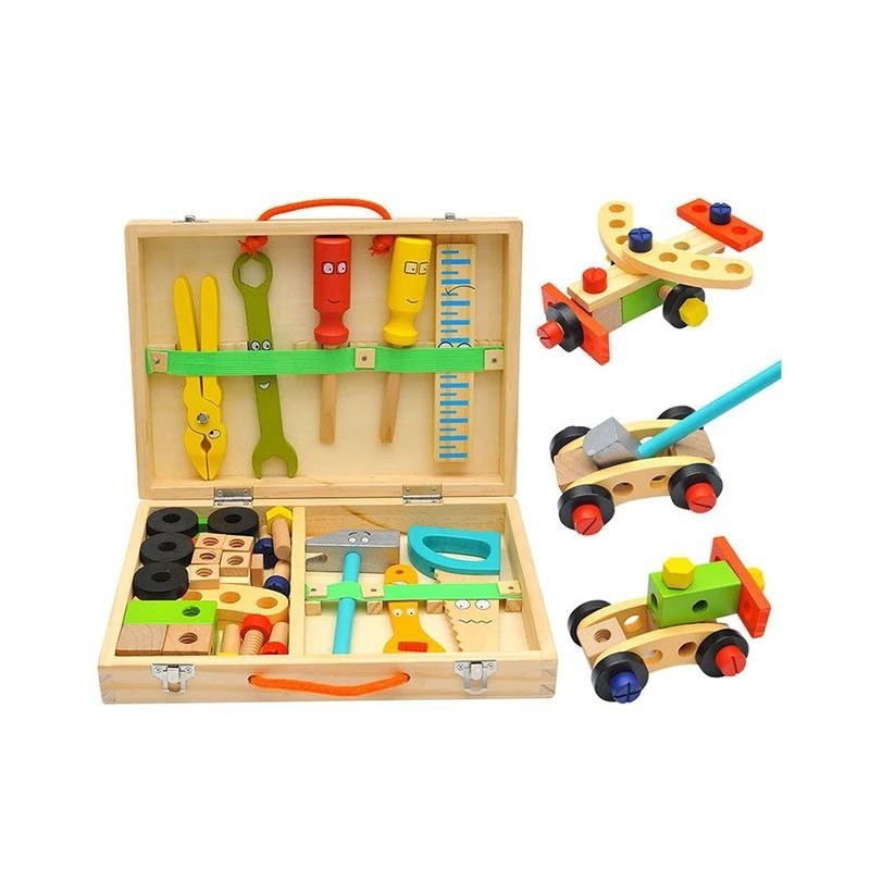 Jouets en Bois Boite a Outil Enfant DIY 3D Jeux de Construction, Caisse a Outil Enfant