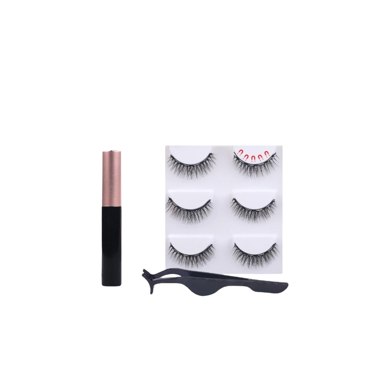 3 Pairs Magnetic Eyelashes Set Magnet Liquid Eyeliner & Magnetic Eyelashes & Tweezers