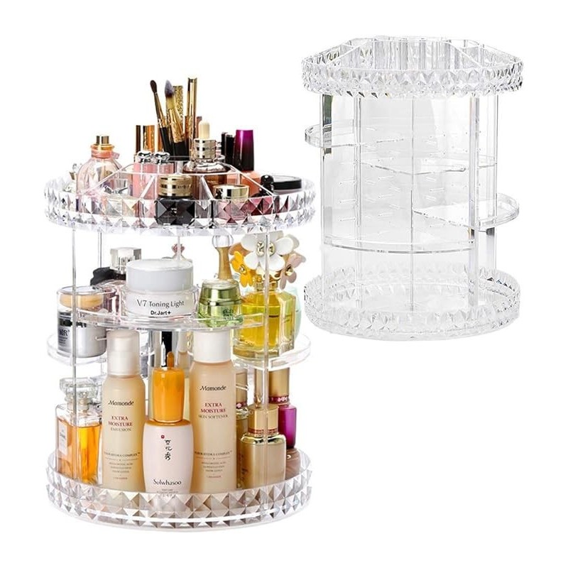 360 Degree Rotating Adjustable Multifunction Acrylic Makeup Organizer