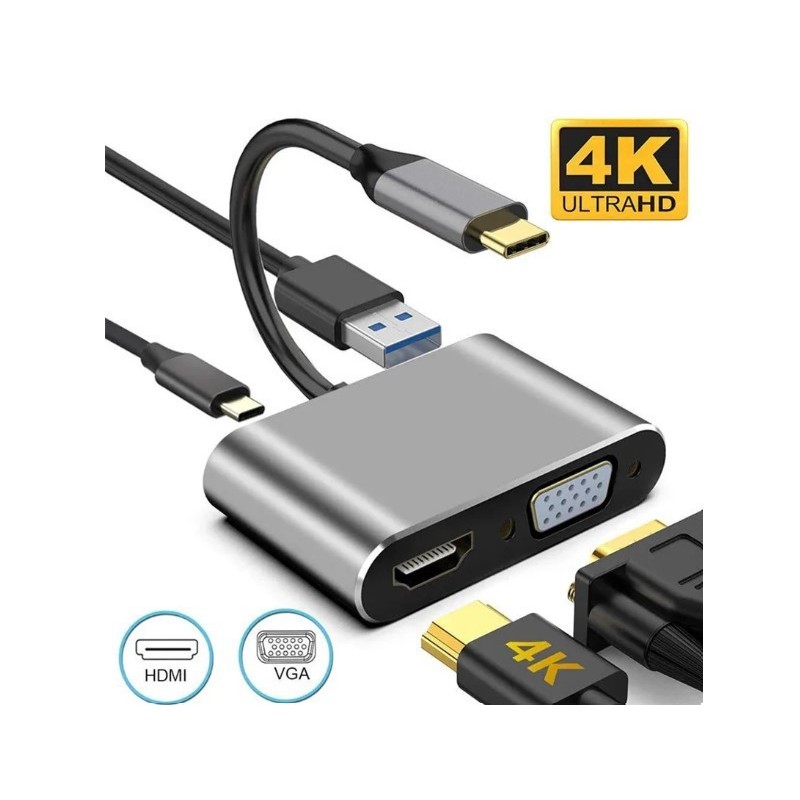 50 قطعة محول USB من النوع C إلى HDMI 4K VGA USB 3.0 4 في 1 من النوع C PD 100 وات شحن سريع.