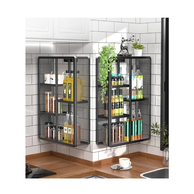 Wall-mounted corner kitchen shelf household seasoning rack