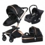 3 in 1 Leather Baby Stroller Lightweight and Safe Egg Shape Stroller