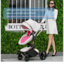 3 in 1 Leather Baby Stroller Lightweight and Safe Egg Shape Stroller