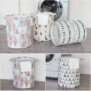 Round Foldable Laundry Basket Cotton Linen Waterproof Storage Basket with Handles Used for Home